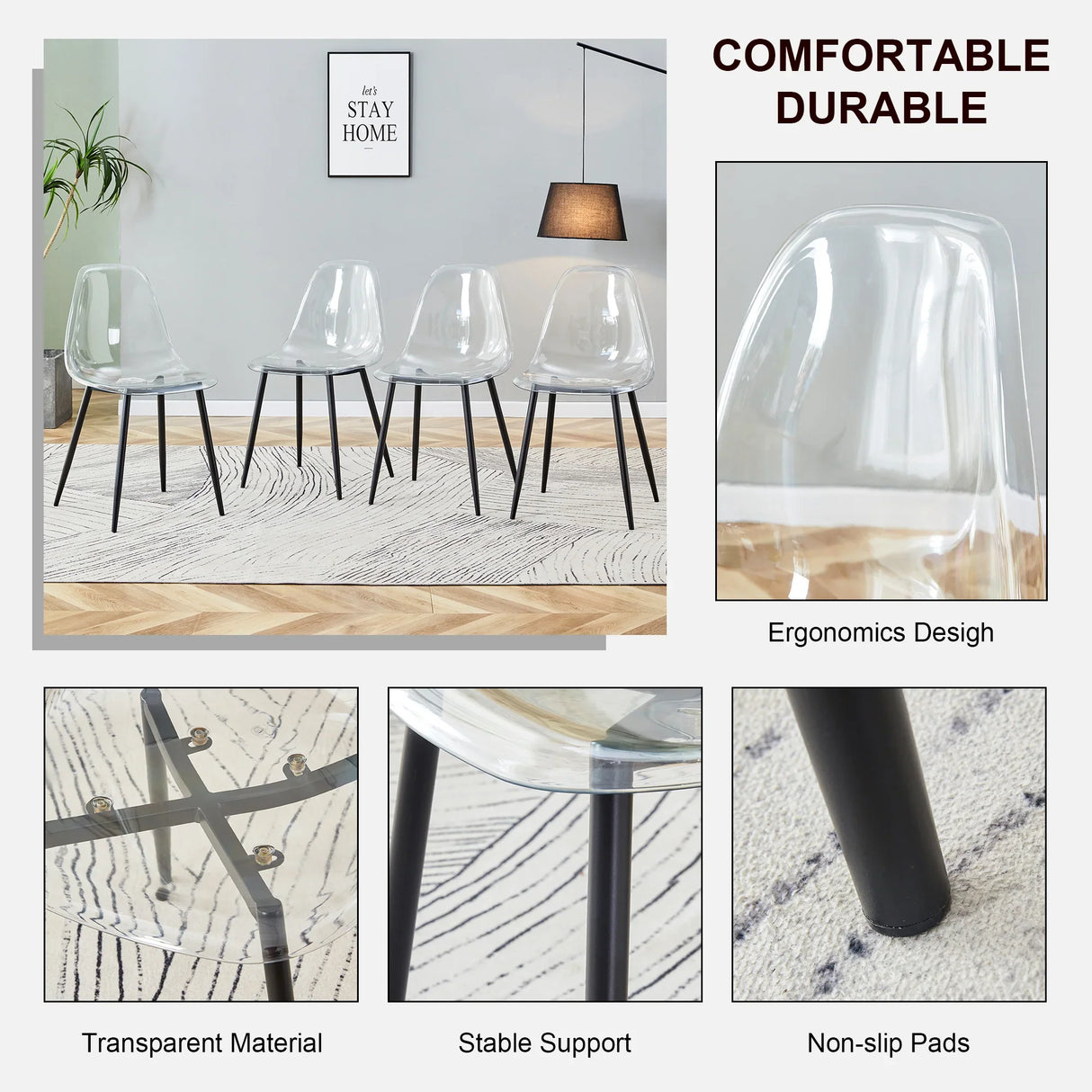 Dining Chairs Acrylic Modern Set 4 Pack Slim Clear - Furniture Home Direct