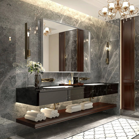 40X30" Silver Rectangular Wall-Mounted Beveled Bathroom Mirror, Square Angle Metal Frame Wall Mounted Bathroom Mirrors For Wall (Horizontal & Vertical) - Silver - Furniture Home Direct