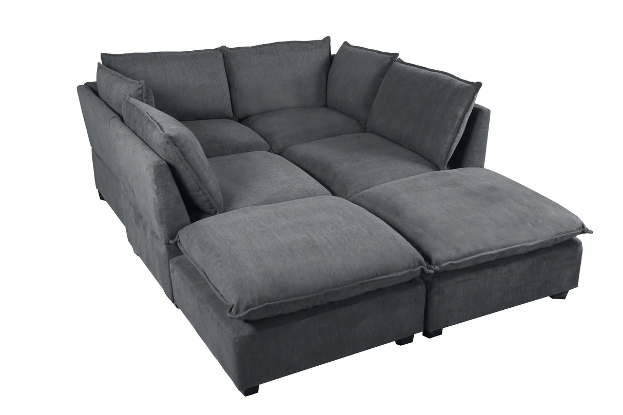 130" Linen Modular Sectional with Two Ottomans - Gray - Furniture Home Direct