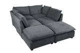 130" Linen Modular Sectional with Two Ottomans - Gray - Furniture Home Direct
