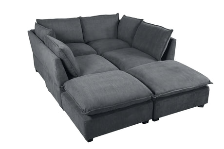 130" Linen Modular Sectional with Two Ottomans - Gray - Furniture Home Direct
