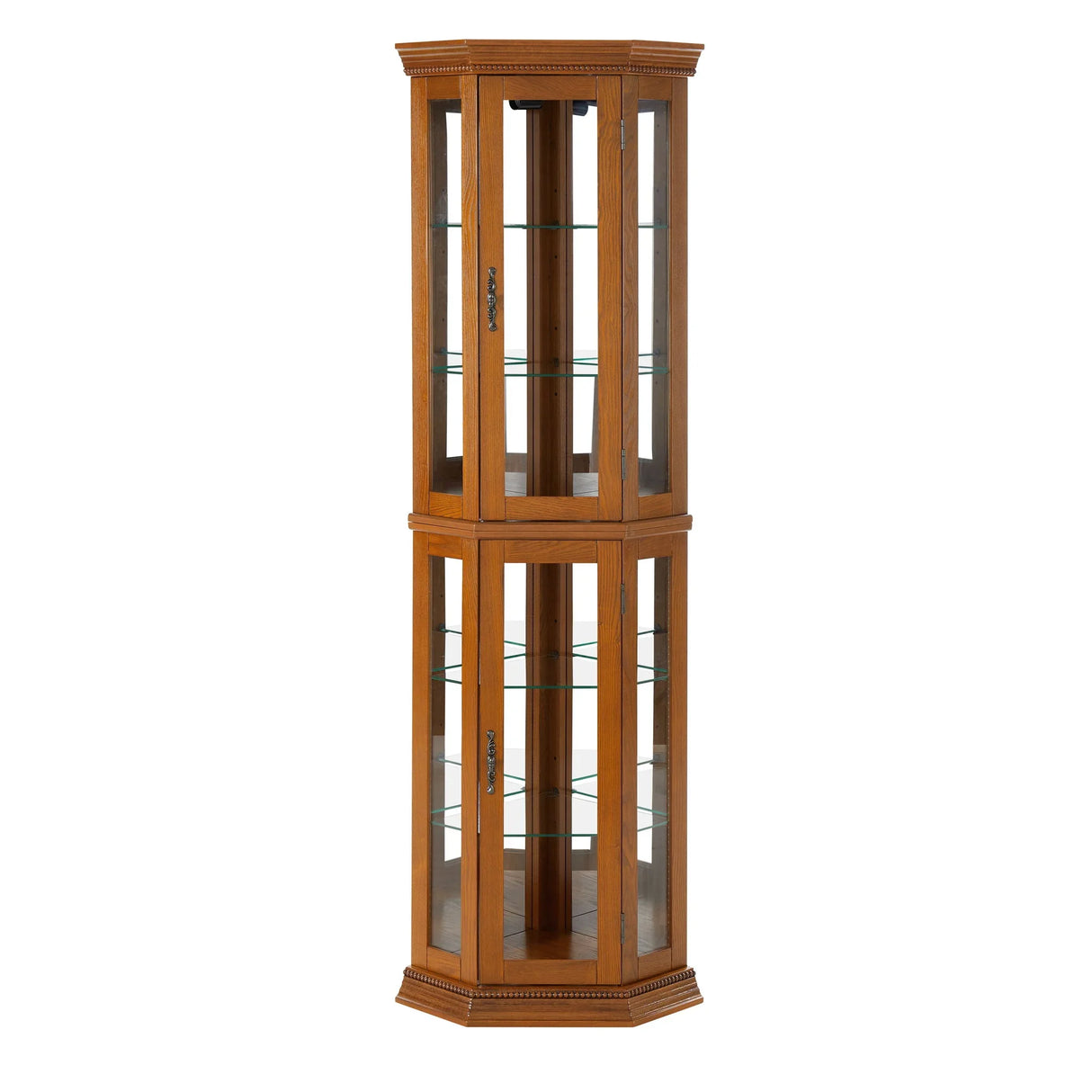 Corner Curio Cabinet With Lights, Adjustable Tempered Glass Shelves, Mirrored Back, Display Cabinet (E26 Light Bulb Not Included) - Furniture Home Direct