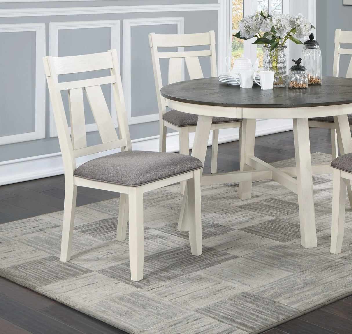 Dining Set Round Table With Chairs Antique White Gray - Furniture Home Direct