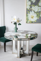 Round Dining Table With Elegant Floral Design And Mirrored - Silver Multi - Furniture Home Direct