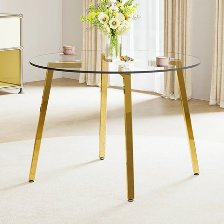 Dining Table Round Glass Top With Gold Legs Transparent - Furniture Home Direct