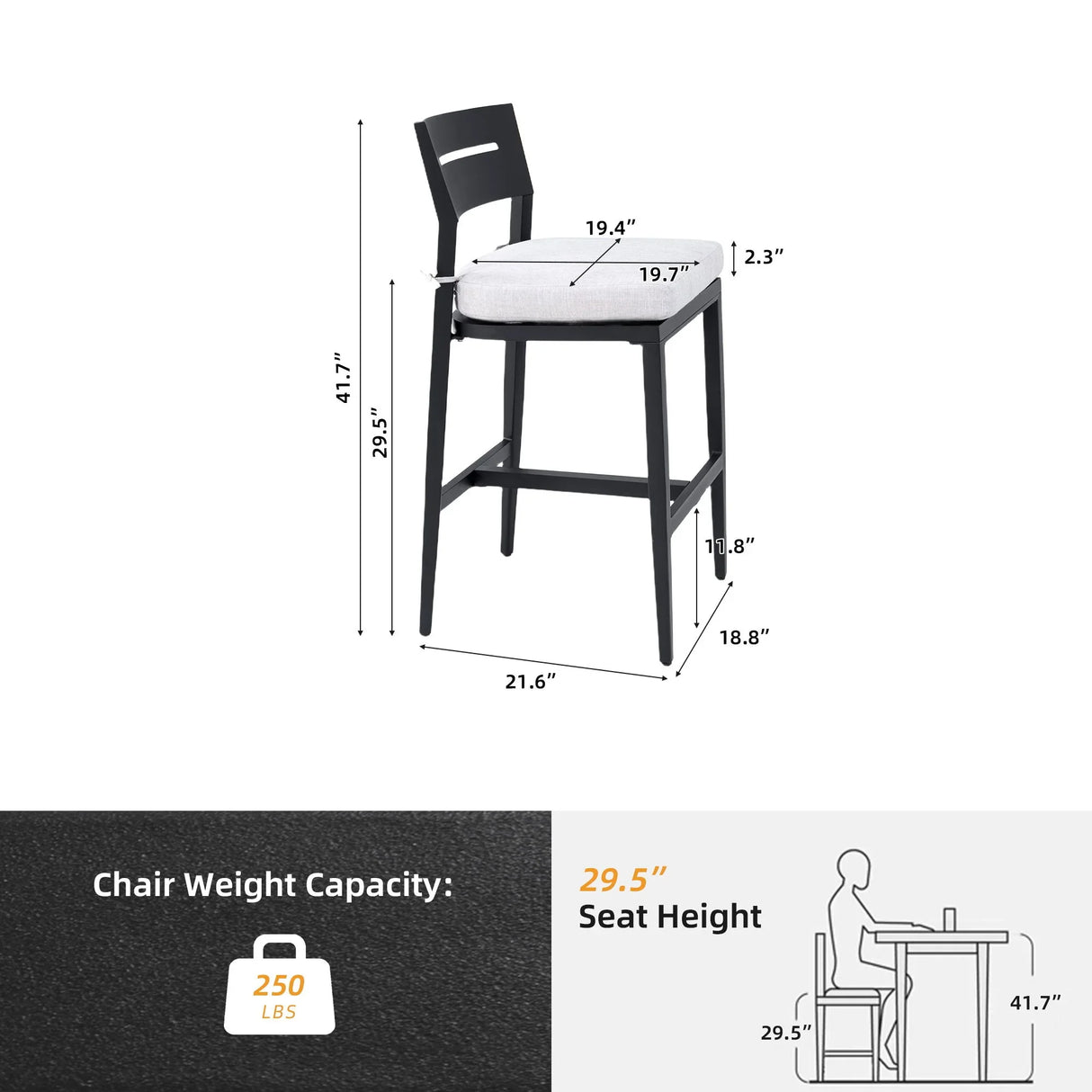 Modern Outdoor Bar Stools With Backrest And Footrest (Set of 2)