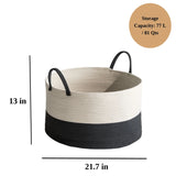 Cotton Round Laundry And Storage Basket With Sturdy Handles - Gray / White - Furniture Home Direct