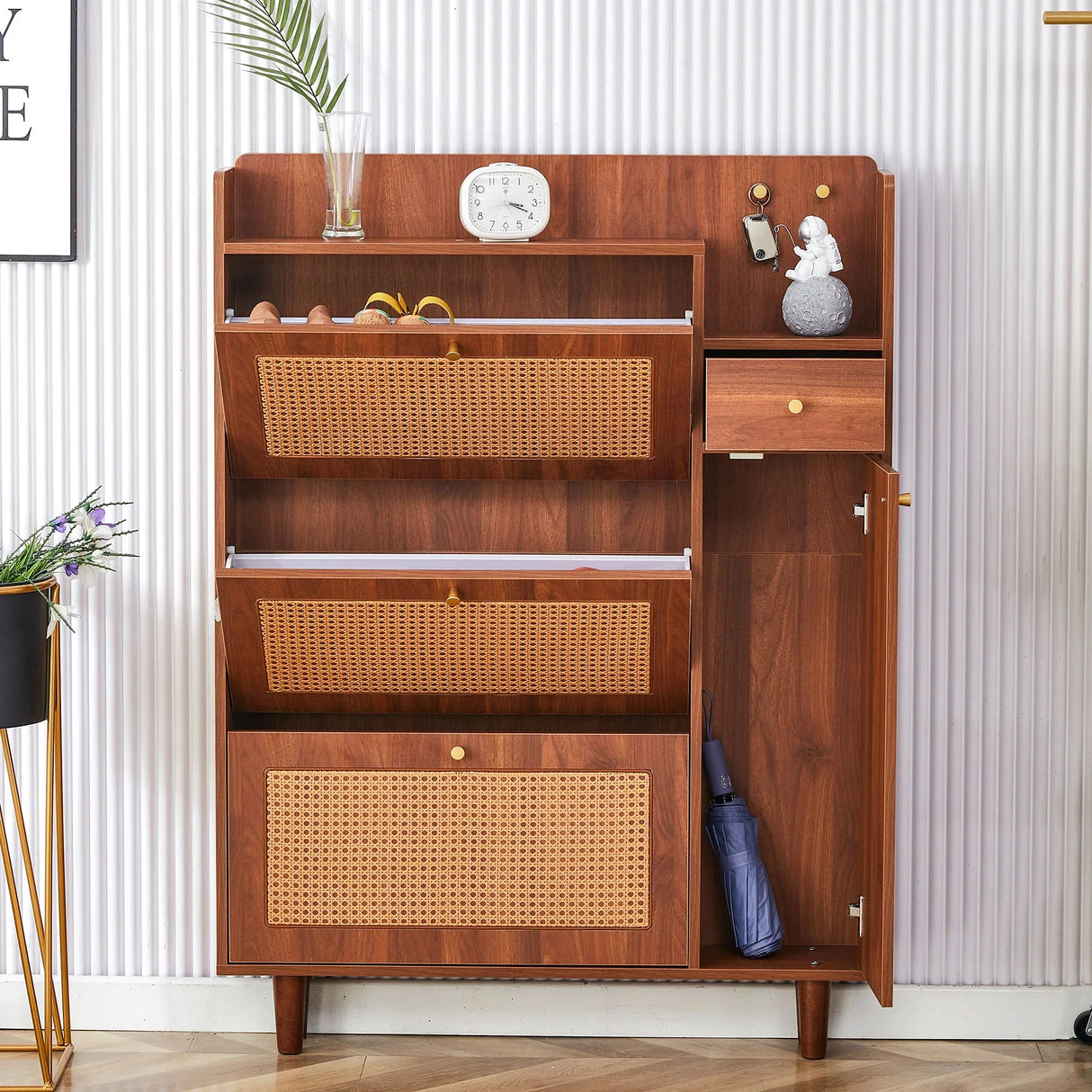 The Modern Minimalist Shoe Cabinet, Suitable For A Variety Of Styles Including Nordic, Japanese, And Industrial - Walnut - Furniture Home Direct