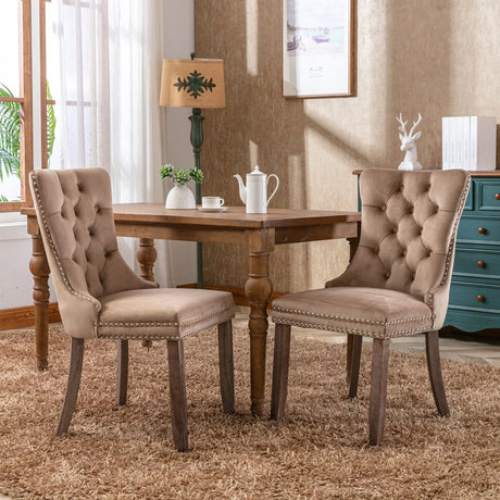 Nikki - Modern, High-End Tufted Solid Wood Contemporary Velvet Upholstered Dining Chair With Wood Legs Nailhead Trim (Set of 2) - Furniture Home Direct
