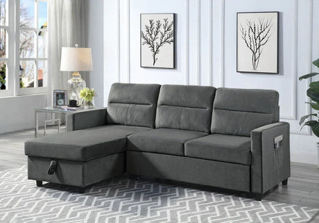 Ivy - Velvet Reversible Sleeper Sectional Sofa With Storage Chaise And Side Pocket - Furniture Home Direct