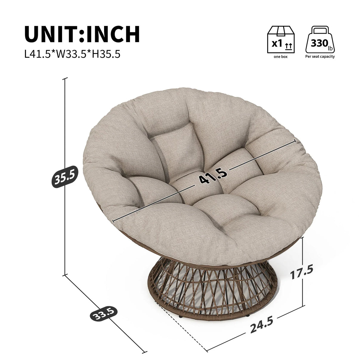 Ergonomic Wicker Chair With Cloud Thick Density Cushion, 3 Proof Cover High Capacity Iron Frame Fluid 360° Swivel - Furniture Home Direct