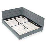 Mid-Century Storage Upholstered Tufted Bed Frame With Backrest And Armrests - Furniture Home Direct