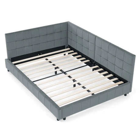 Mid-Century Storage Upholstered Tufted Bed Frame With Backrest And Armrests - Furniture Home Direct