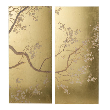 Cherry Blossom Wall Art Panels, Wall Decor For Living Room Dining Room Office Bedroom (Set of 2) - Gold - Furniture Home Direct