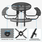 Round Outdoor Steel Picnic Table With Umbrella Pole - Black - Furniture Home Direct