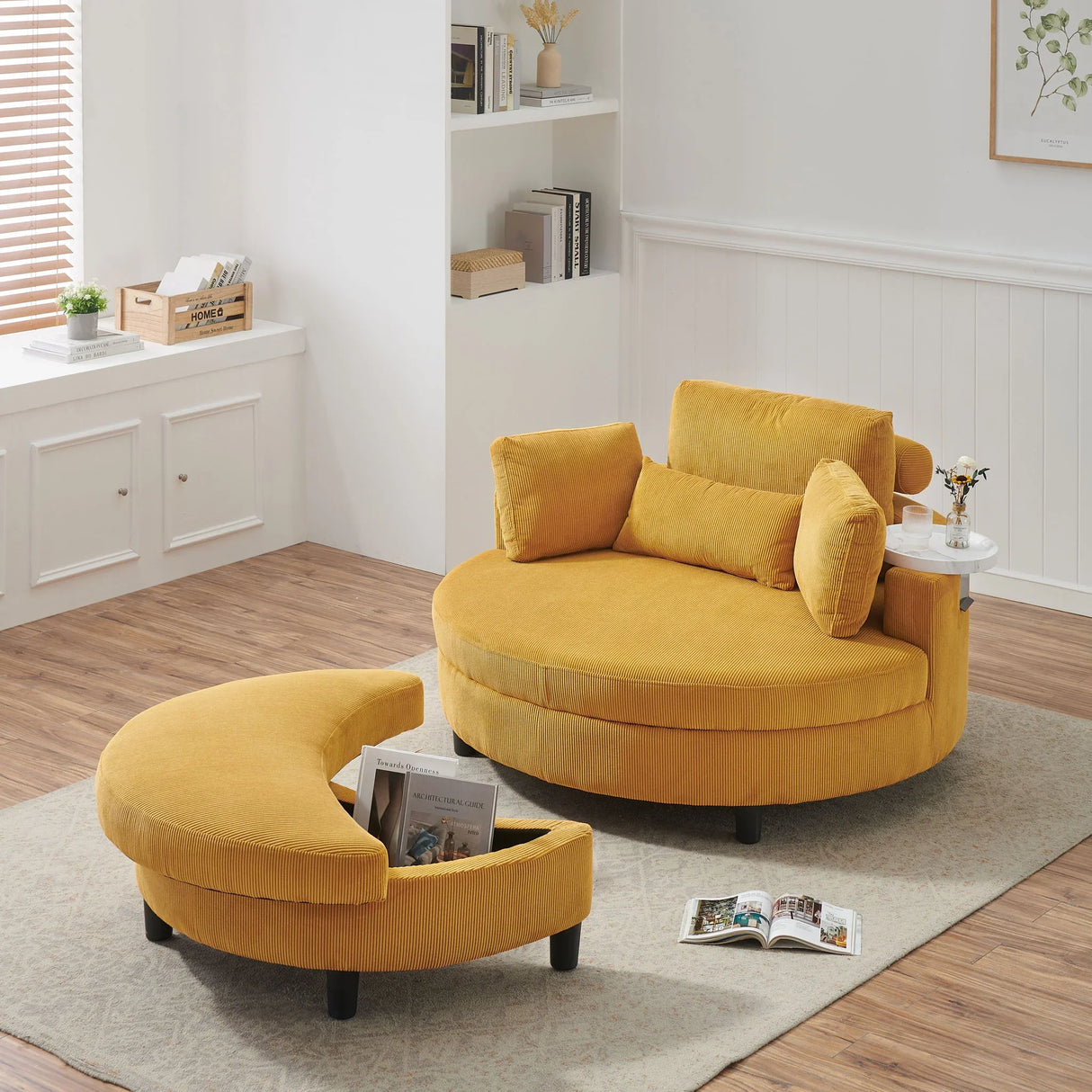 Corduroy Sofa With Two Throw Pillows And A Waist Pillow With An Extra Tray For Comfortable Seating In Small Apartment Bedrooms - Furniture Home Direct