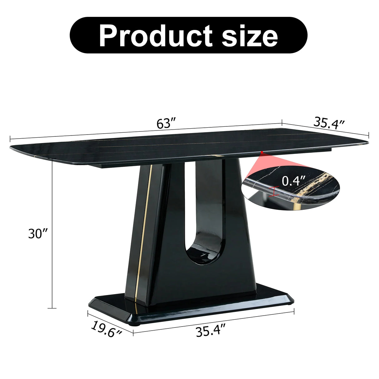 Dining Table With Imitation Marble Top, Modern Black - Furniture Home Direct