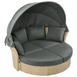 Outdoor Patio Daybed Wicker Rattan Double Daybed Round Sofa Furniture Set With Retractable Canopy, 4 Pillows For Lawn Garden - Furniture Home Direct