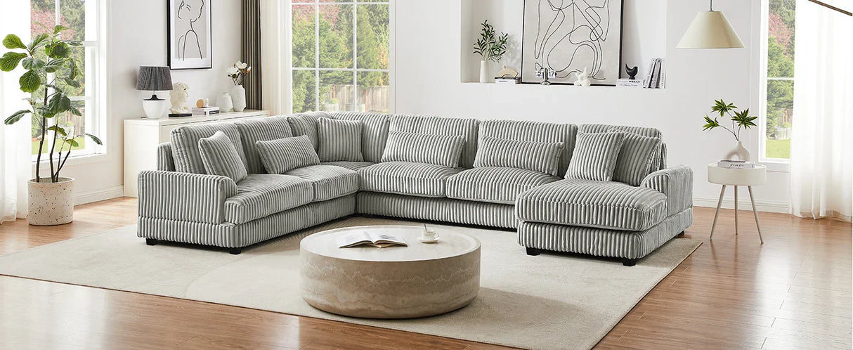 Sectional Sofa Oversized U Shaped Corduroy Fabric Gray - Furniture Home Direct