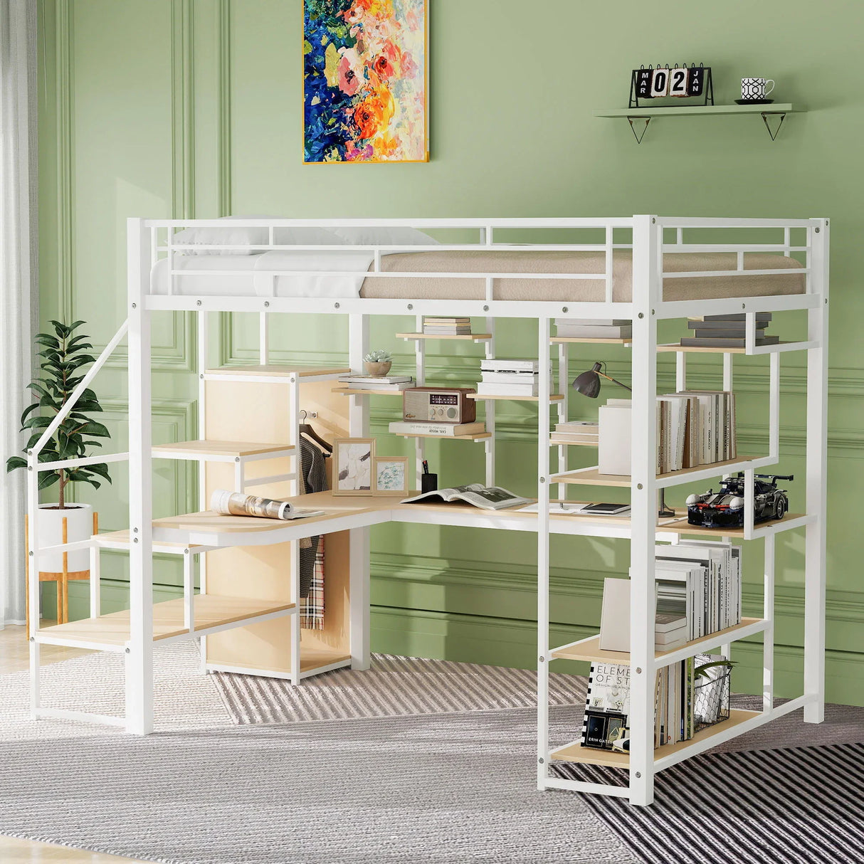 Loft Bed With Storage Staircase And Small Wardrobe, Built - In Desk And Storage Shelves - Furniture Home Direct