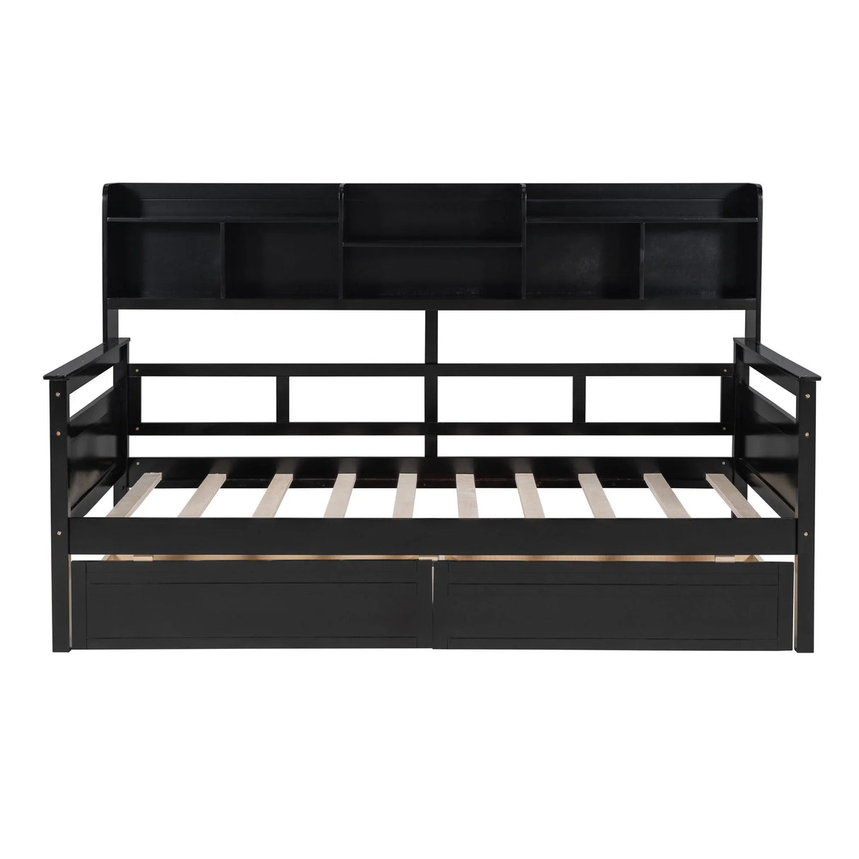 Daybed, Wood Slat Support, With Bedside Shelves And Two Drawers - Furniture Home Direct
