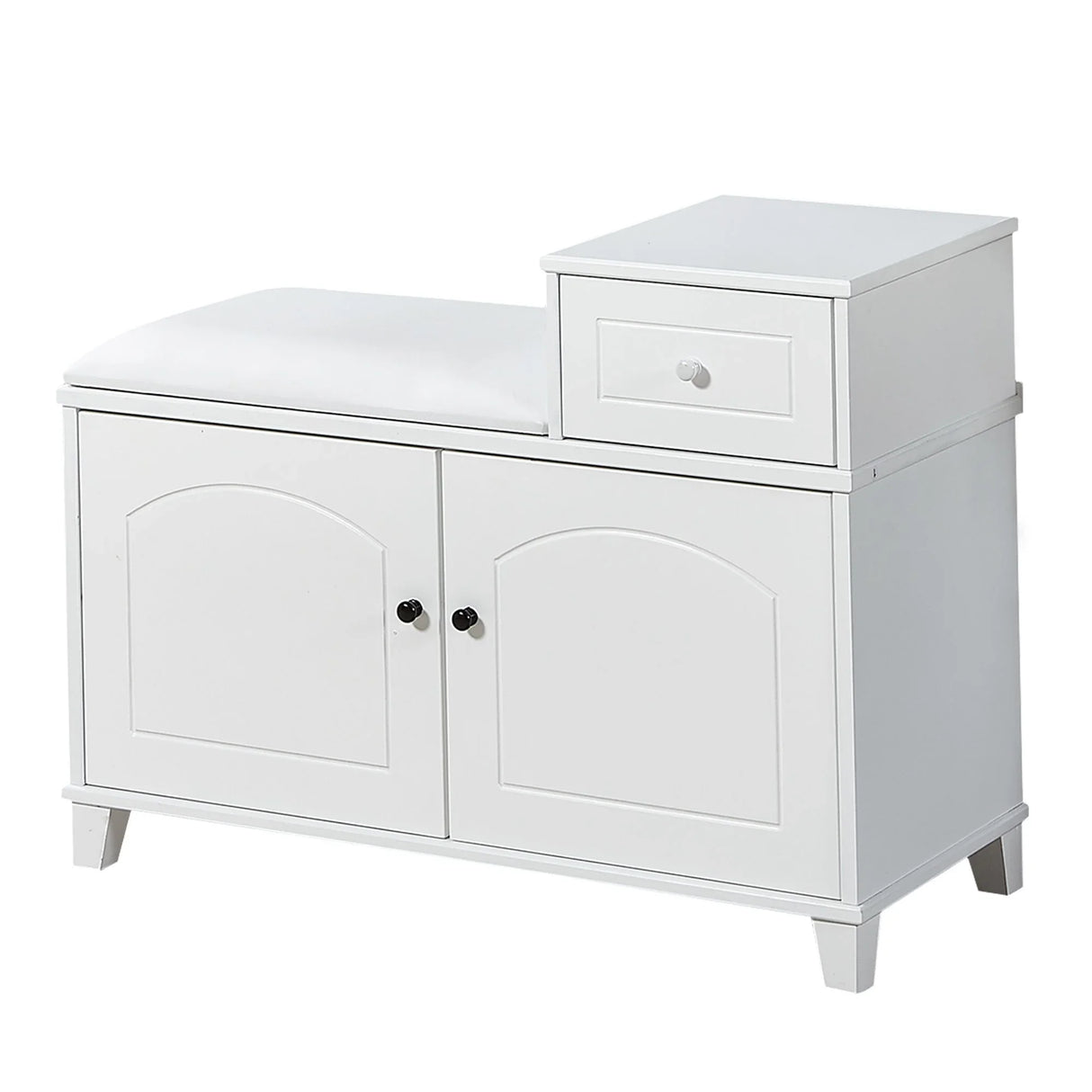 Shoe Storage Bench Cabinet With Fireproof Cushion, Double Doors And Movable Drawer For Door Entrance - White - Furniture Home Direct