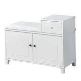 Shoe Storage Bench Cabinet With Fireproof Cushion, Double Doors And Movable Drawer For Door Entrance - White - Furniture Home Direct