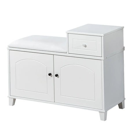 Shoe Storage Bench Cabinet With Fireproof Cushion, Double Doors And Movable Drawer For Door Entrance - White - Furniture Home Direct