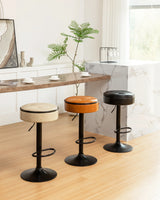 Bar Stool Round Tufted PU Leather Adjustable Height Brown - Furniture Home Direct