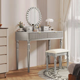 Luxury Vanity Desk With Round Mirror Height Adjustable Dressing Table Set Engineered Wood - Silver - Furniture Home Direct