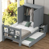 Twin Platform Bed With Storage Headboard Shelves Gray - Furniture Home Direct