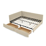 Mid-Century Storage Upholstered Tufted Bed Frame With Backrest And Armrests - Furniture Home Direct