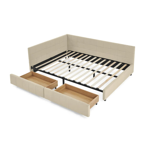 Mid-Century Storage Upholstered Tufted Bed Frame With Backrest And Armrests - Furniture Home Direct