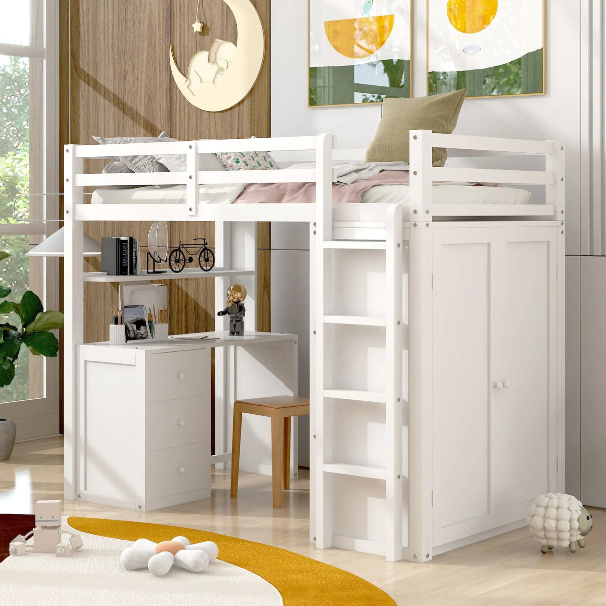 Loft Bed With Drawers, Desk, And Wardrobe - Furniture Home Direct