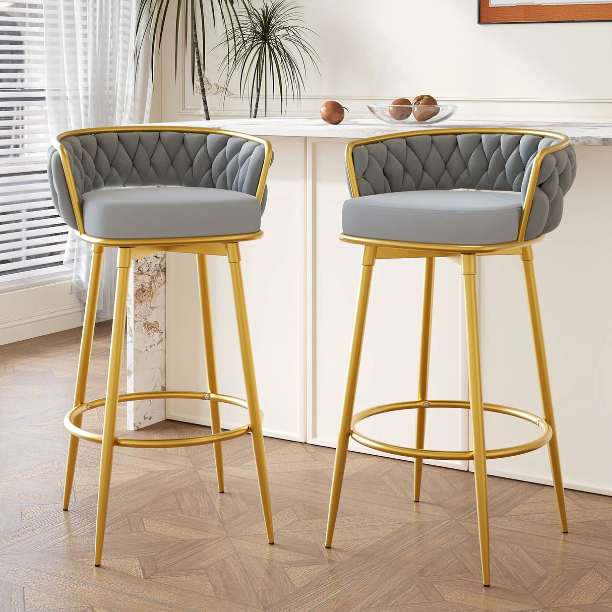 Modern Low Back Upholstered Counter Height Bar Stools (Set of 2)