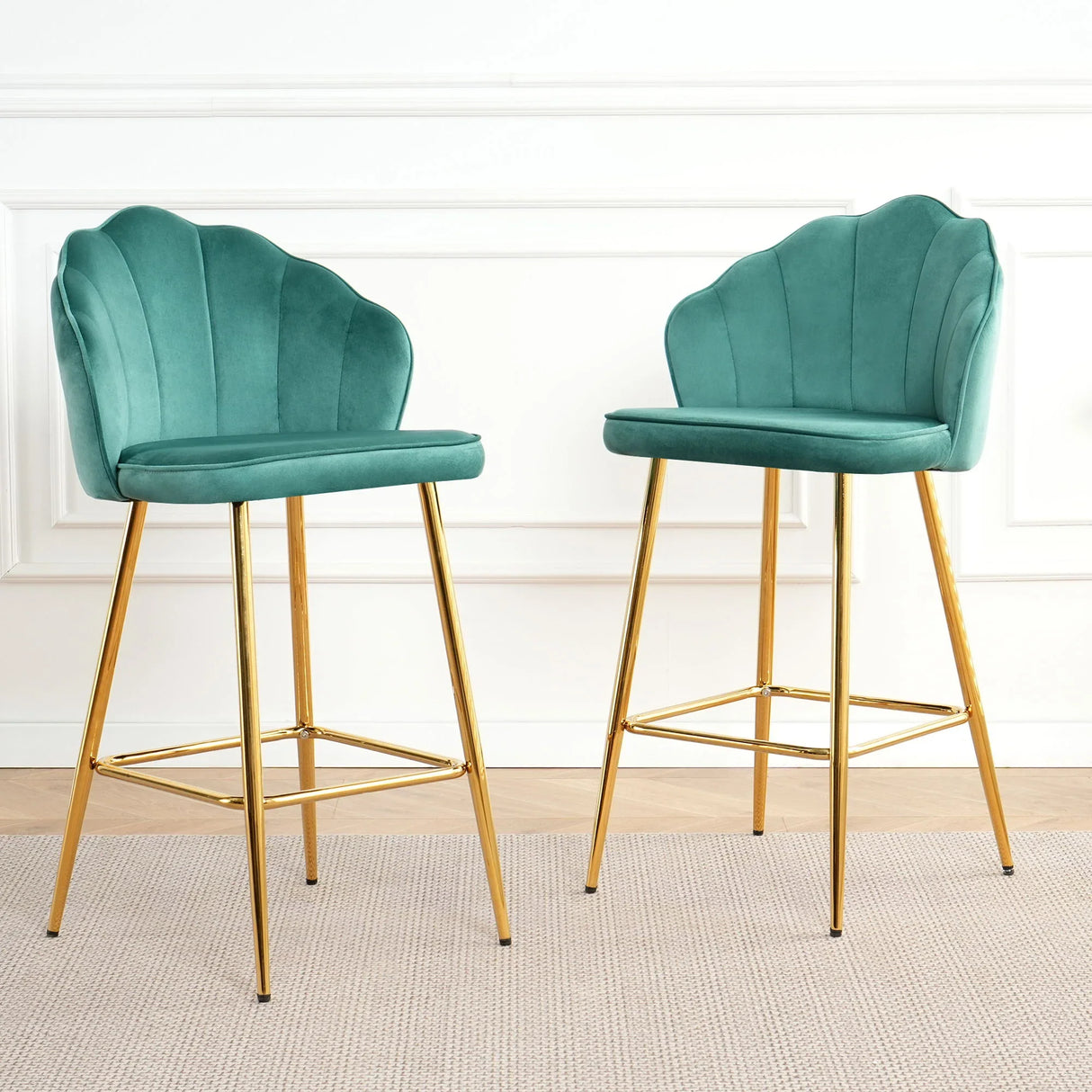 Elegant Shell Shape Velvet Bar Chair (Set of 2) - Furniture Home Direct