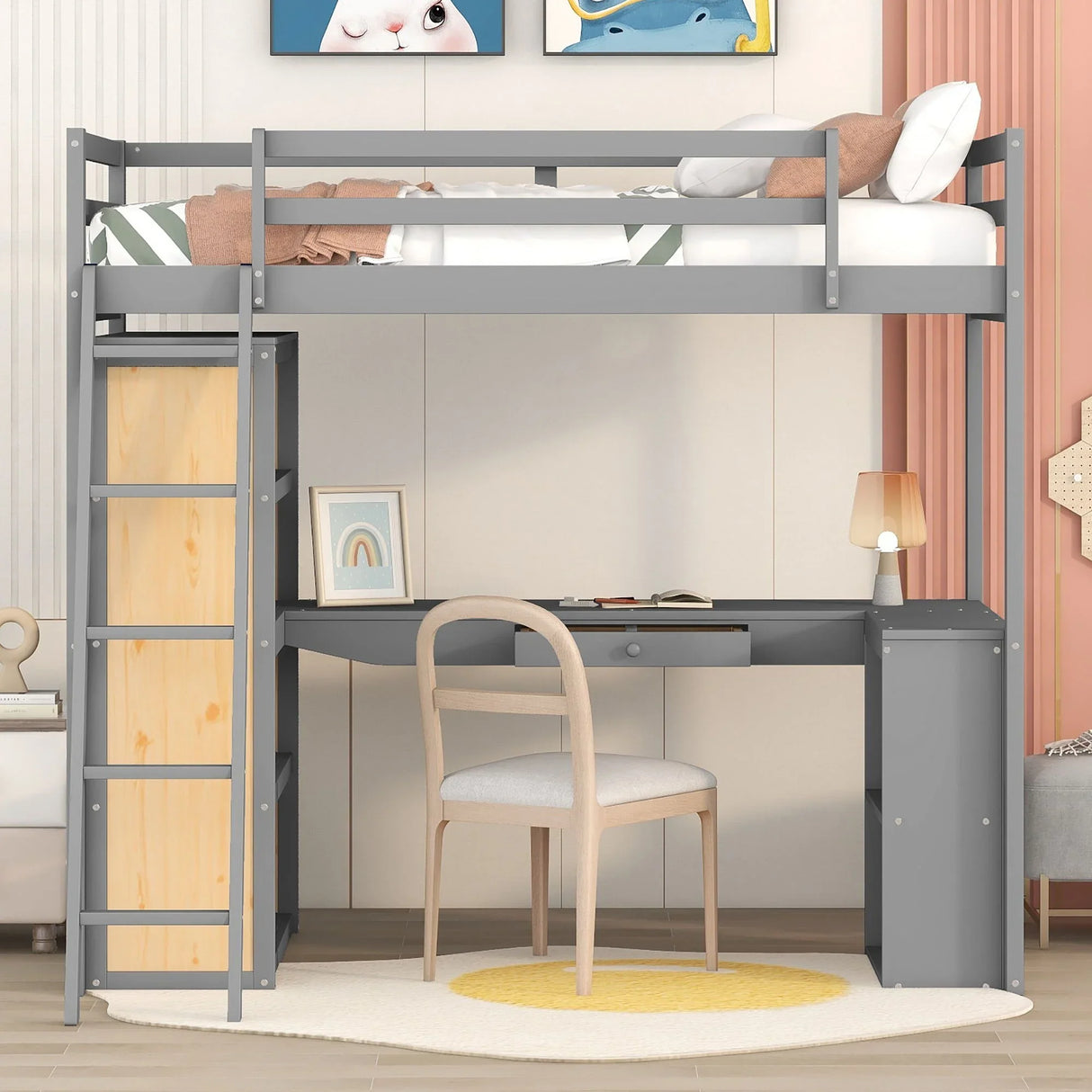 Loft Bed With Ladder, Shelves, And Desk - Furniture Home Direct