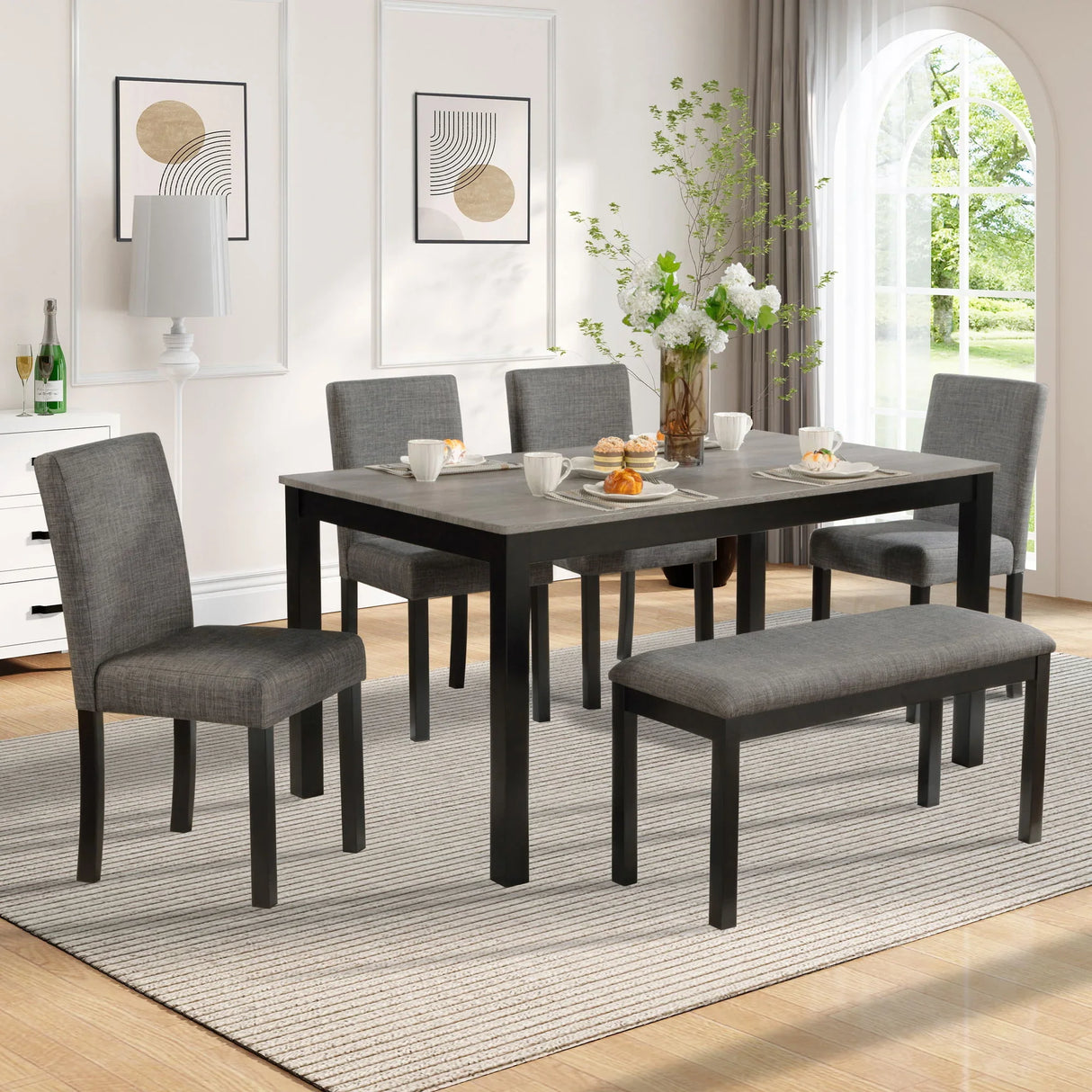Modern Dining Table Set With Upholstered Chairs For Dining Room - Furniture Home Direct