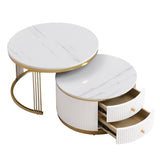 Nesting Coffee Tables With Drawers Round White And Gold - Furniture Home Direct