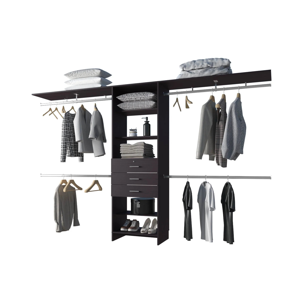 Closet System Modular with Hanging Rods Drawers Dark Brown - Furniture Home Direct