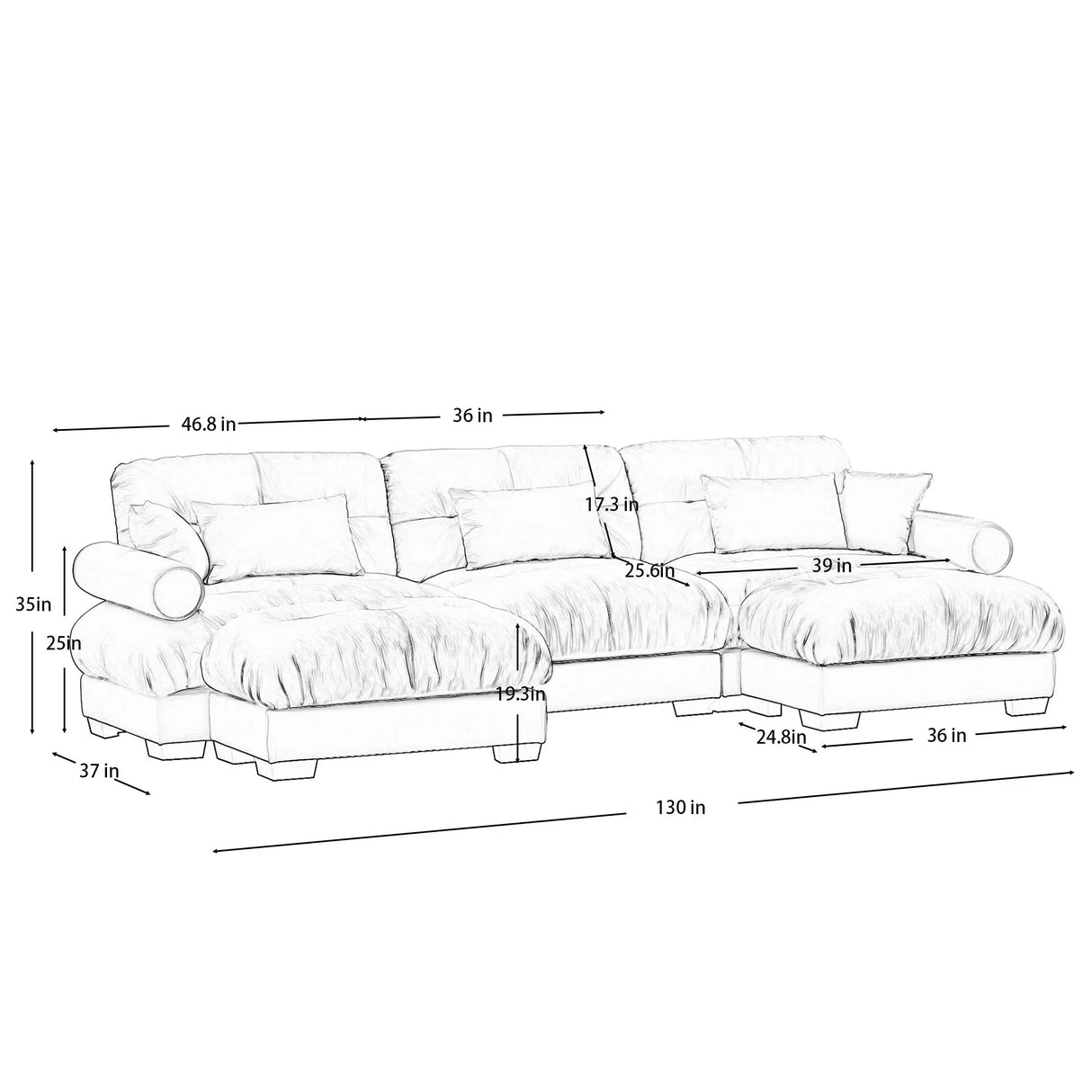 Super Comfort Oversized Modular Sectional Sofa With Movable Ottoman - Furniture Home Direct