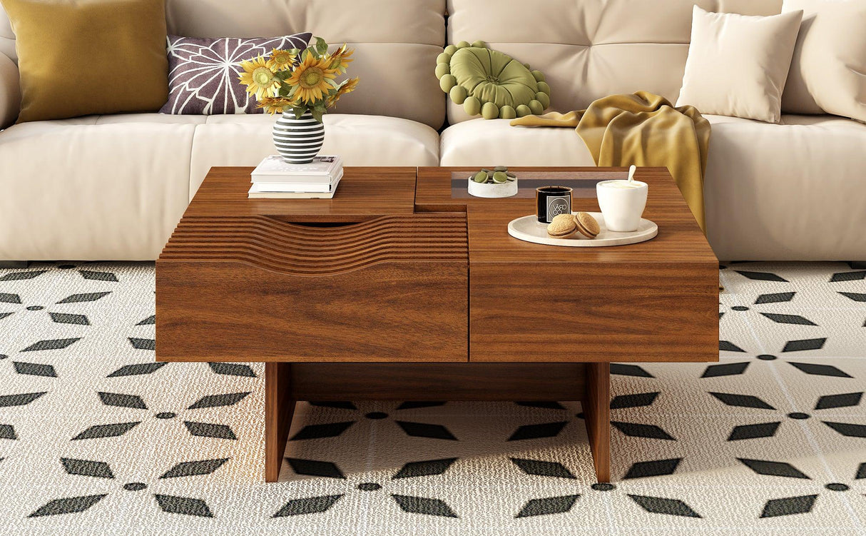 Coffee Table With Storage Drawers And Glass Top Brown - Furniture Home Direct