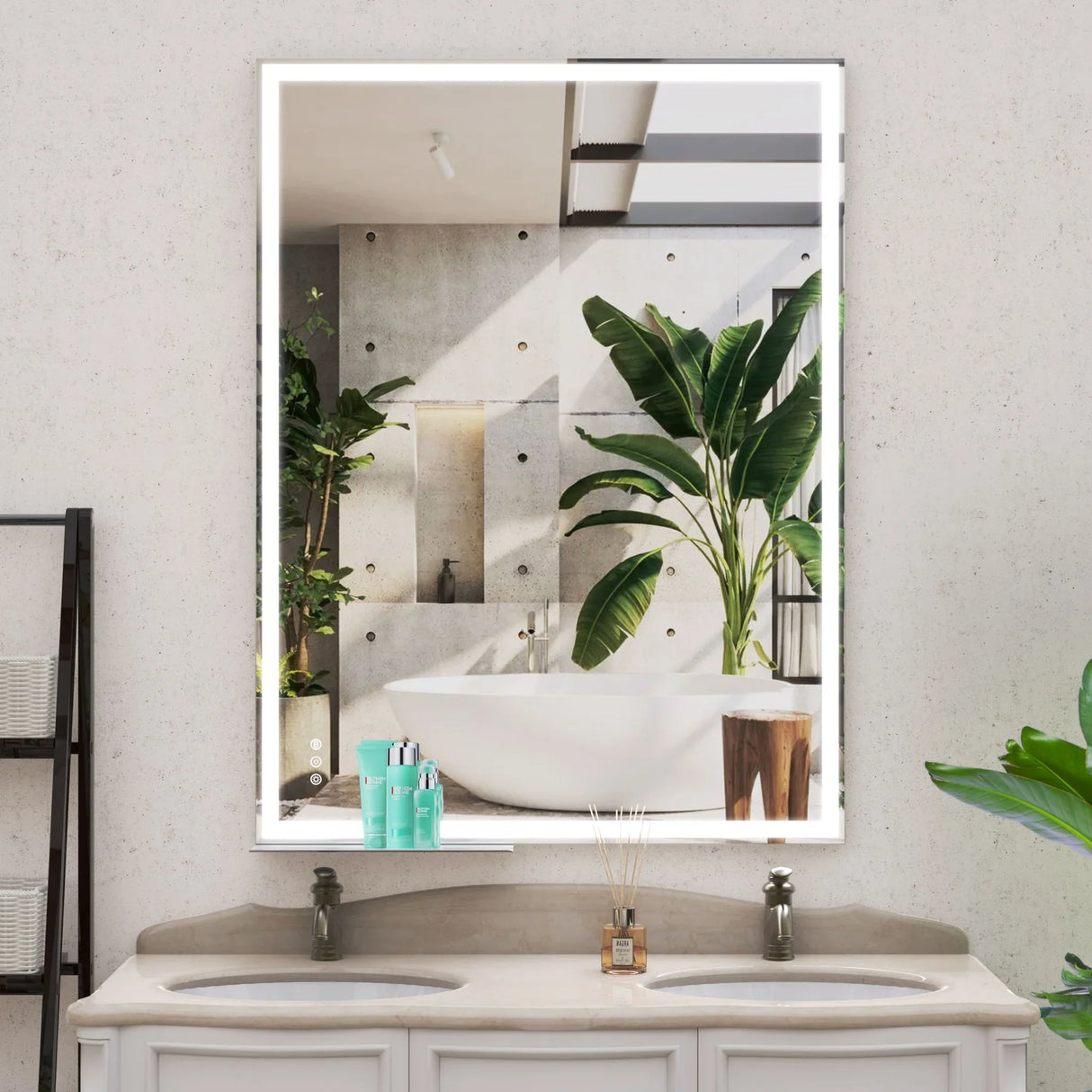 LED Bathroom Vanity Mirror Wall Mounted Adjustable White / Warm / Natural Lights Anti-Fog Touch Switch With Memory Modern Smart Large Bathroom Mirrors - Furniture Home Direct