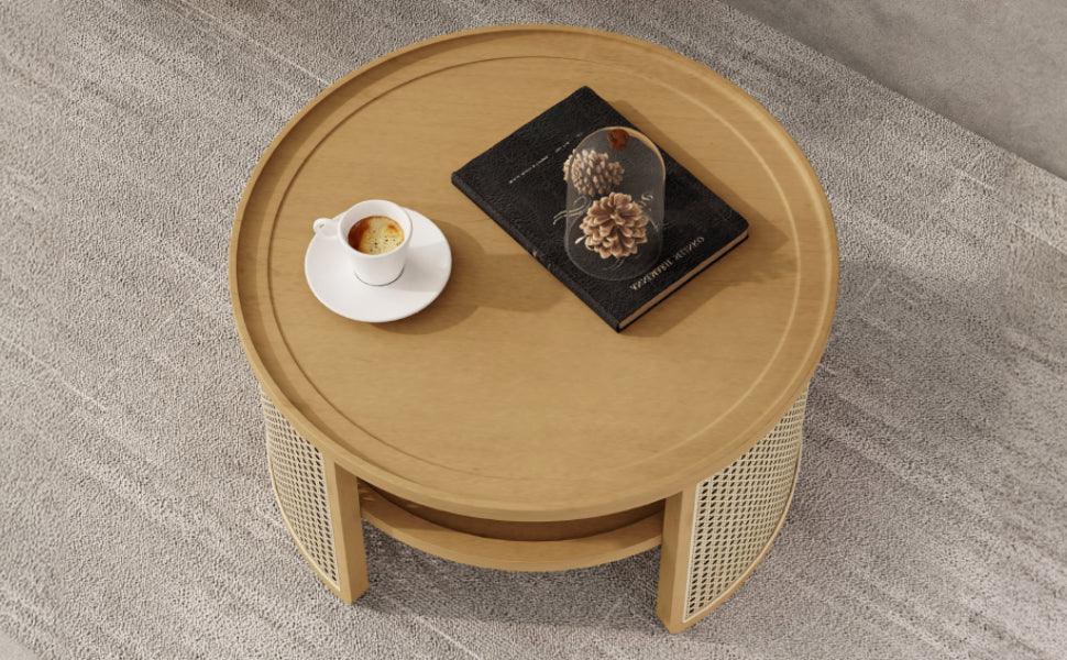 Round Coffee Table With Storage Caned Sides Natural - Furniture Home Direct