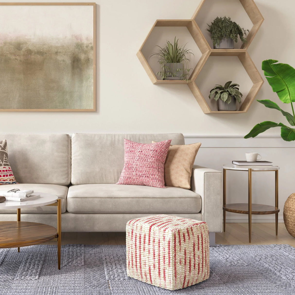 Zoey - Handcrafted Woven Cube Pouf - Furniture Home Direct
