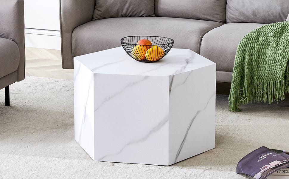 Coffee Table Marble-Effect Cube Geometric Design White - Furniture Home Direct