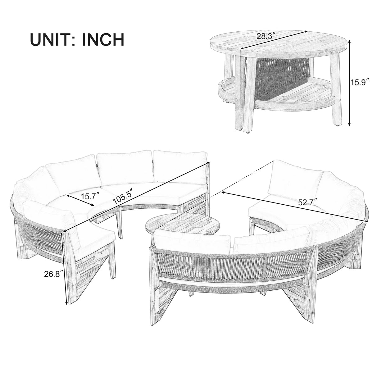 6 - Person Outdoor Sectional with Cushions and Coffee Table - Furniture Home Direct