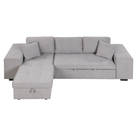 Pull Out Sleeper Sofa Reversible L-Shape 3 Seat Sectional Couch With Storage Chaise And 2 Stools For Living Room Furniture Set - Gray - Furniture Home Direct