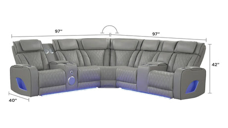 Fortuner Modern Power Reclining Sectional with Bluetooth and LED - Gray - Furniture Home Direct