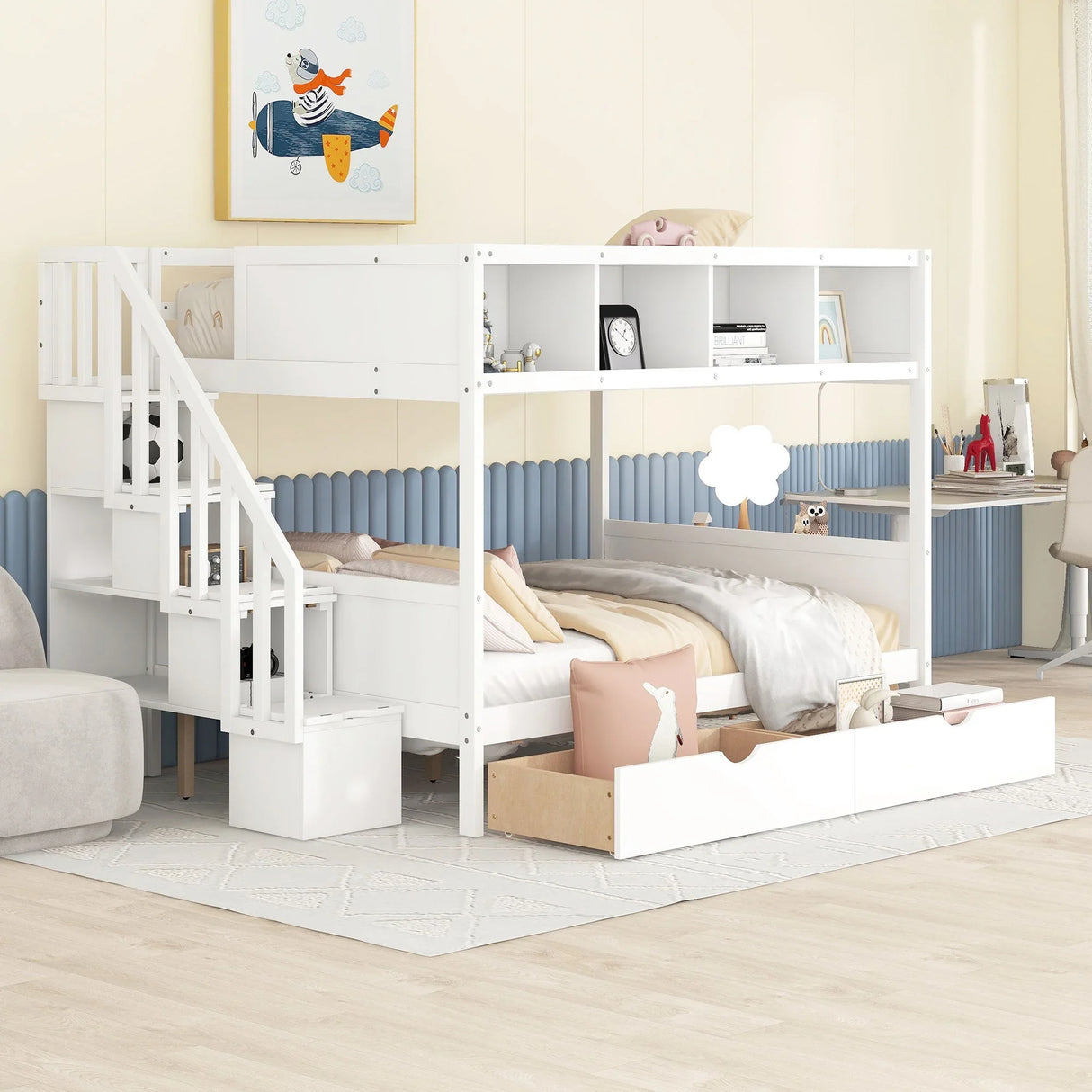 Bunk Bed With Shelfs, Storage Staircase And 2 Drawers - Furniture Home Direct